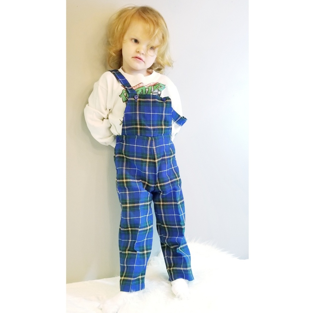 Nova Scotia Blue Plaid Tartan Overalls 1980s VTG